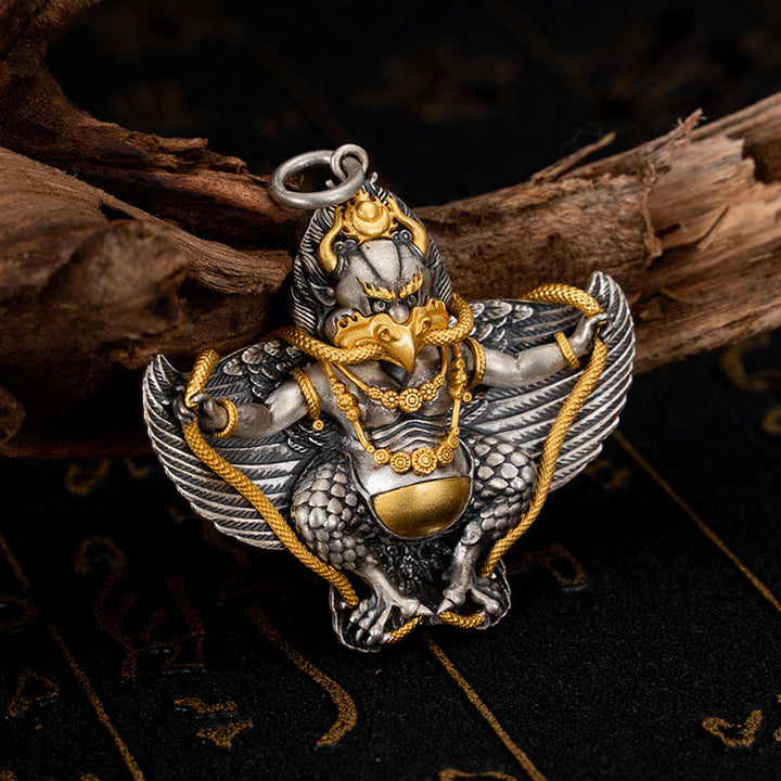 Collier pendentif de sagesse tibétain Garuda Bird en argent sterling 925 Buddha Stones