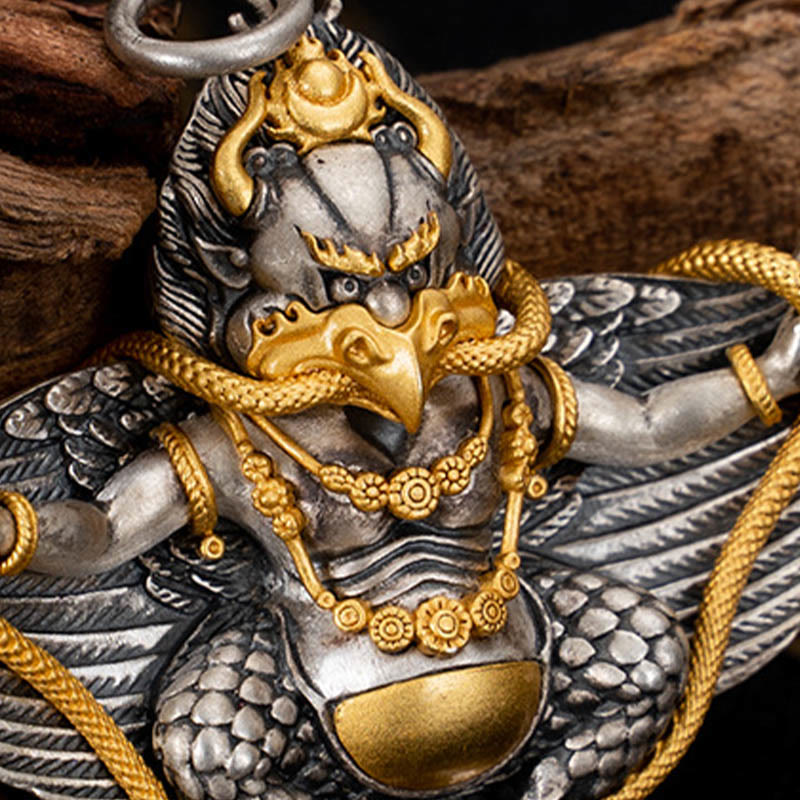 Collier pendentif de sagesse tibétain Garuda Bird en argent sterling 925 Buddha Stones