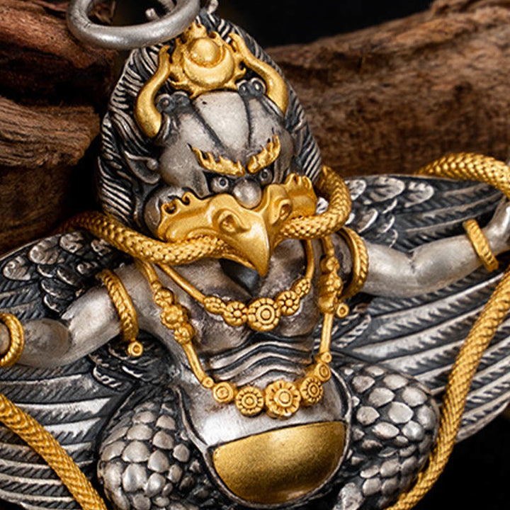 Collier pendentif de sagesse tibétain Garuda Bird en argent sterling 925 Buddha Stones