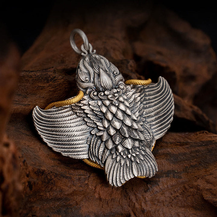 Collier pendentif de sagesse tibétain Garuda Bird en argent sterling 925 Buddha Stones
