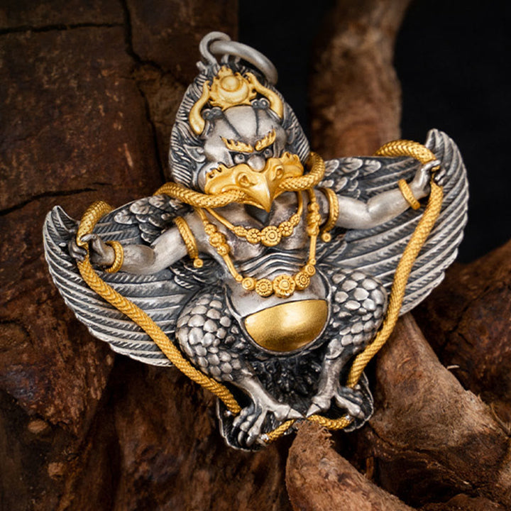 Collier pendentif de sagesse tibétain Garuda Bird en argent sterling 925 Buddha Stones