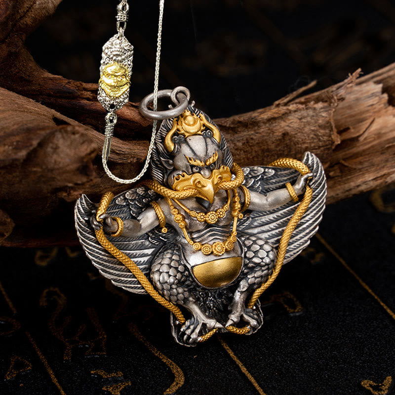 Collier pendentif de sagesse tibétain Garuda Bird en argent sterling 925 Buddha Stones