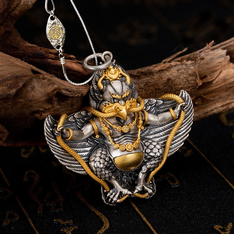 Collier pendentif de sagesse tibétain Garuda Bird en argent sterling 925 Buddha Stones