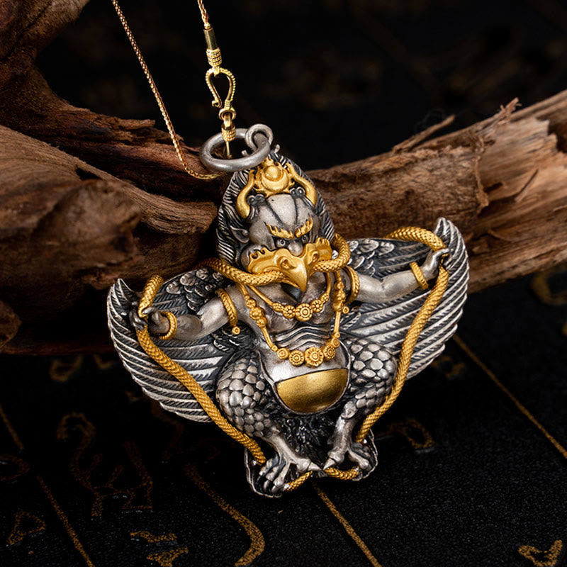 Collier pendentif de sagesse tibétain Garuda Bird en argent sterling 925 Buddha Stones