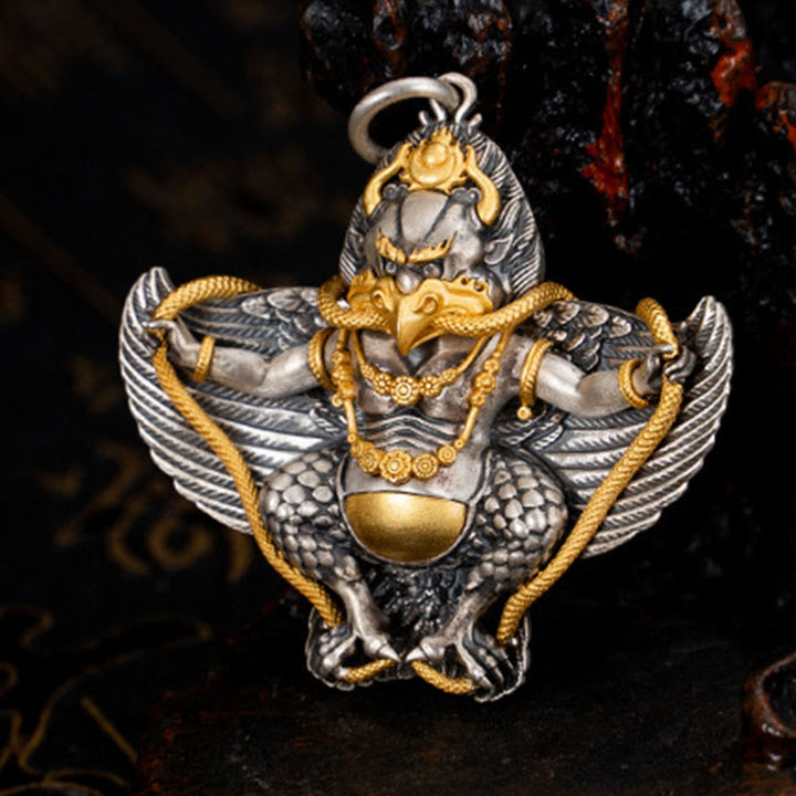 Collier pendentif de sagesse tibétain Garuda Bird en argent sterling 925 Buddha Stones