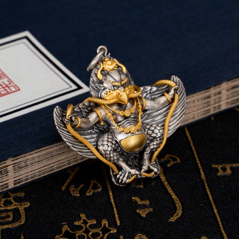 Collier pendentif de sagesse tibétain Garuda Bird en argent sterling 925 Buddha Stones
