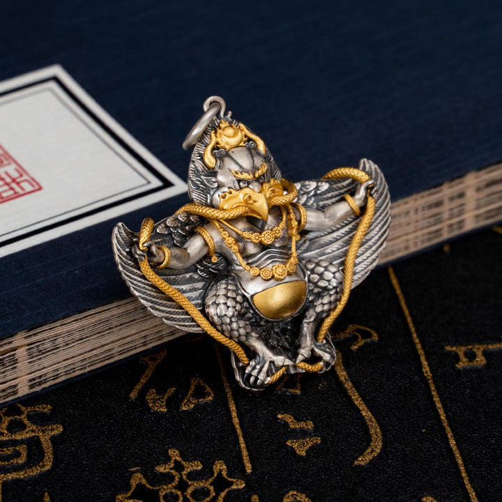 Collier pendentif de sagesse tibétain Garuda Bird en argent sterling 925 Buddha Stones