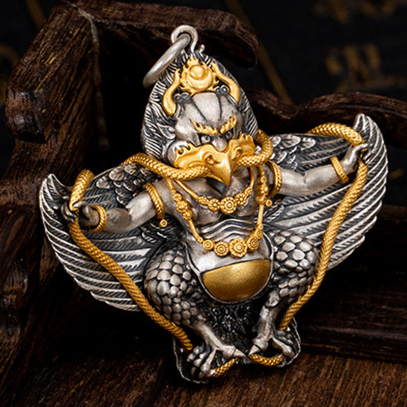 Collier pendentif de sagesse tibétain Garuda Bird en argent sterling 925 Buddha Stones