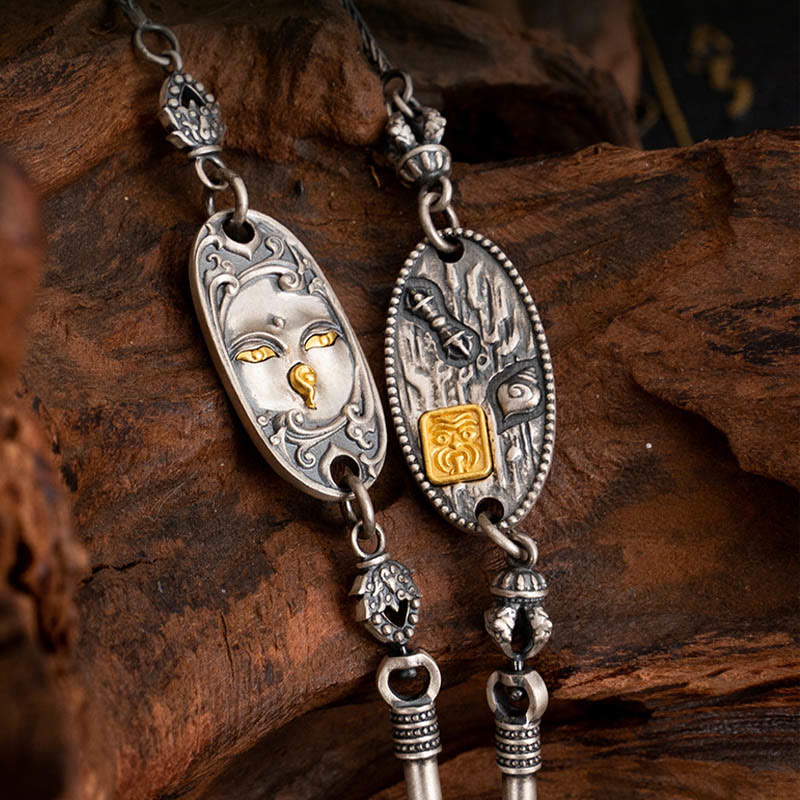 Collier en chaîne métallique de protection en argent sterling 925 avec Buddha Stones Zakiram tibétain déesse de la richesse Bodhisattva Tara Om Mani Padme Hum - image 1