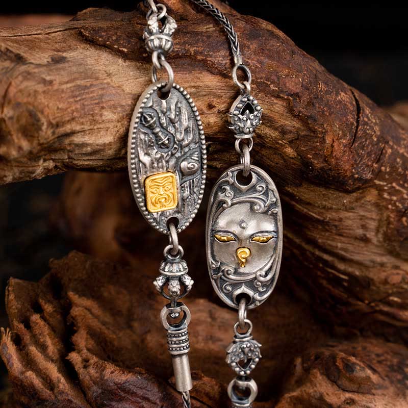 Collier en chaîne métallique de protection en argent sterling 925 avec Buddha Stones Zakiram tibétain déesse de la richesse Bodhisattva Tara Om Mani Padme Hum - image 1