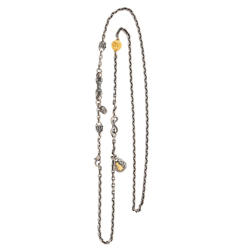 Collier en chaîne en métal avec bénédiction Vajra Dorje en argent sterling 925 avec Buddha Stones et déesse de la richesse Zakiram blanc tibétain