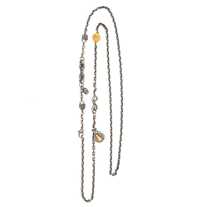 Collier en chaîne en métal avec bénédiction Vajra Dorje en argent sterling 925 avec Buddha Stones et déesse de la richesse Zakiram blanc tibétain