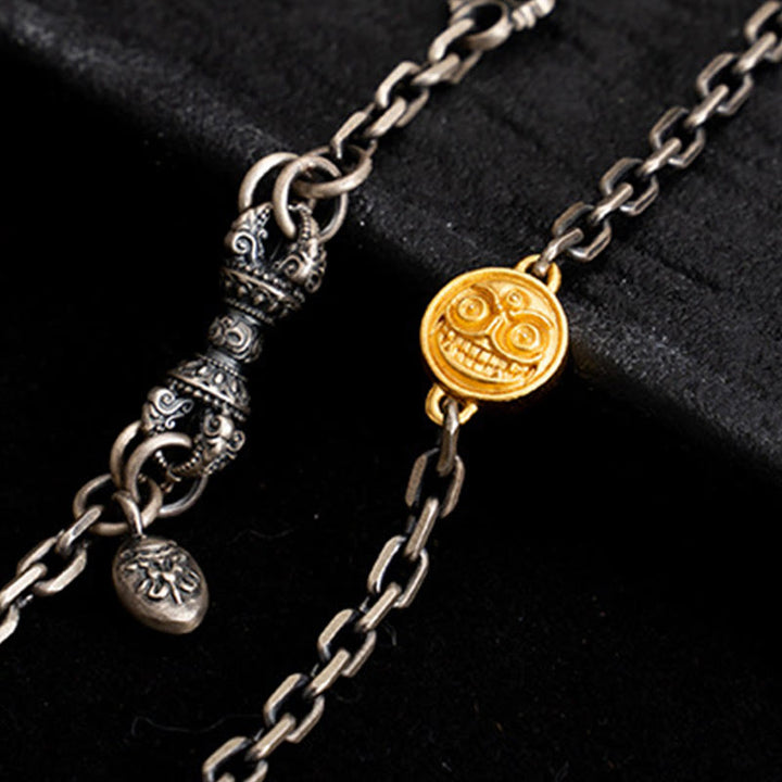Collier en chaîne en métal avec bénédiction Vajra Dorje en argent sterling 925 avec Buddha Stones et déesse de la richesse Zakiram blanc tibétain