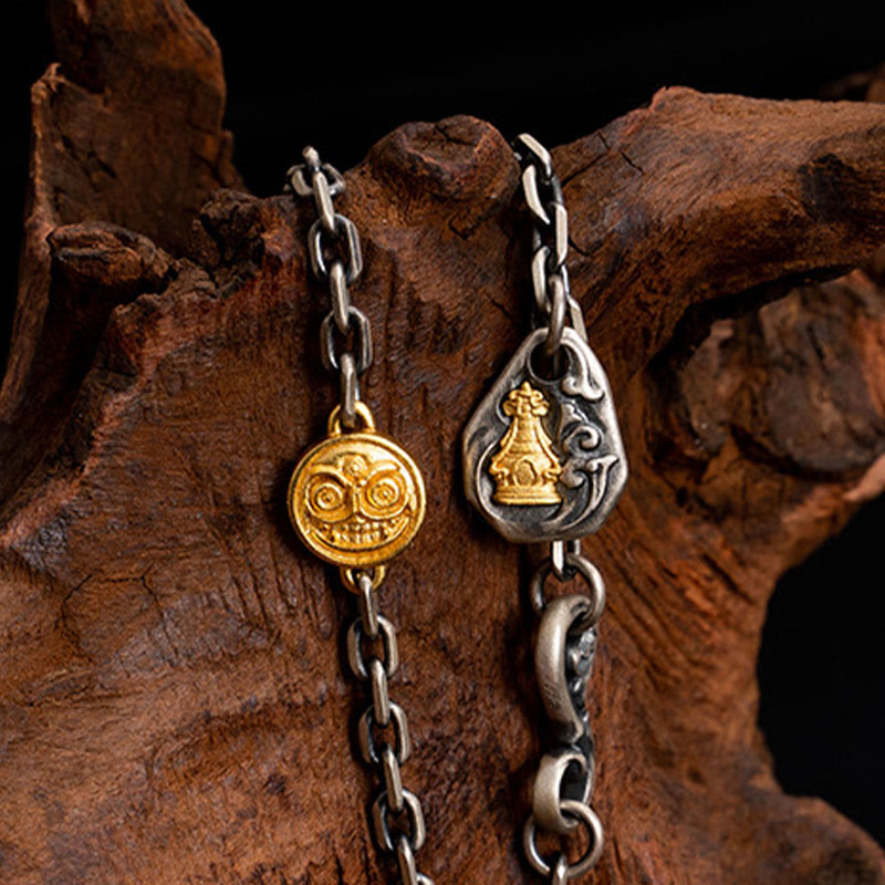 Collier en chaîne en métal avec bénédiction Vajra Dorje en argent sterling 925 avec Buddha Stones et déesse de la richesse Zakiram blanc tibétain