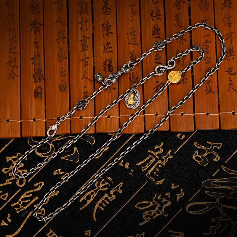 Collier en chaîne en métal avec bénédiction Vajra Dorje en argent sterling 925 avec Buddha Stones et déesse de la richesse Zakiram blanc tibétain