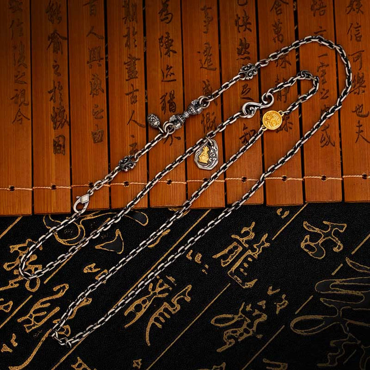Collier en chaîne en métal avec bénédiction Vajra Dorje en argent sterling 925 avec Buddha Stones et déesse de la richesse Zakiram blanc tibétain