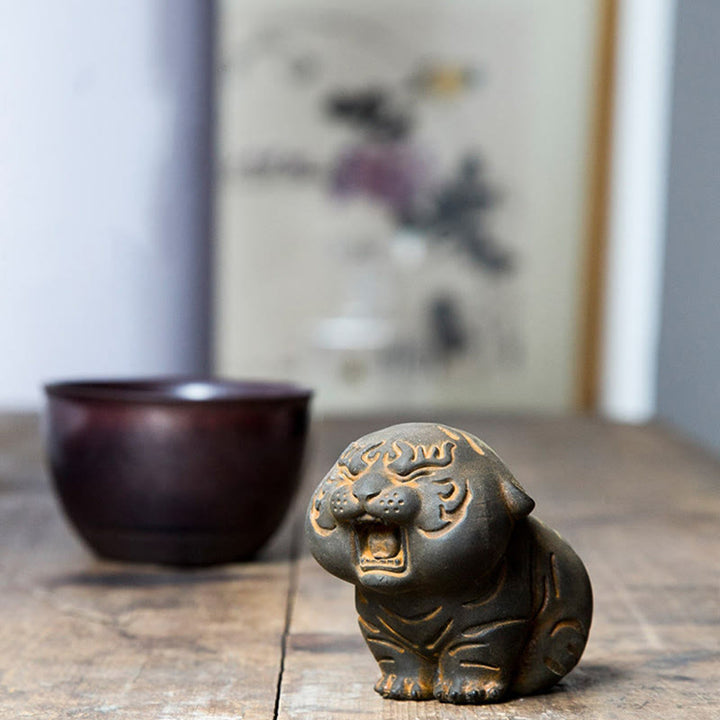 Statue de Buddha Stones en résine moulée en poudre de fer et rouille en forme de tigre mignon, décoration de la maison - image 13