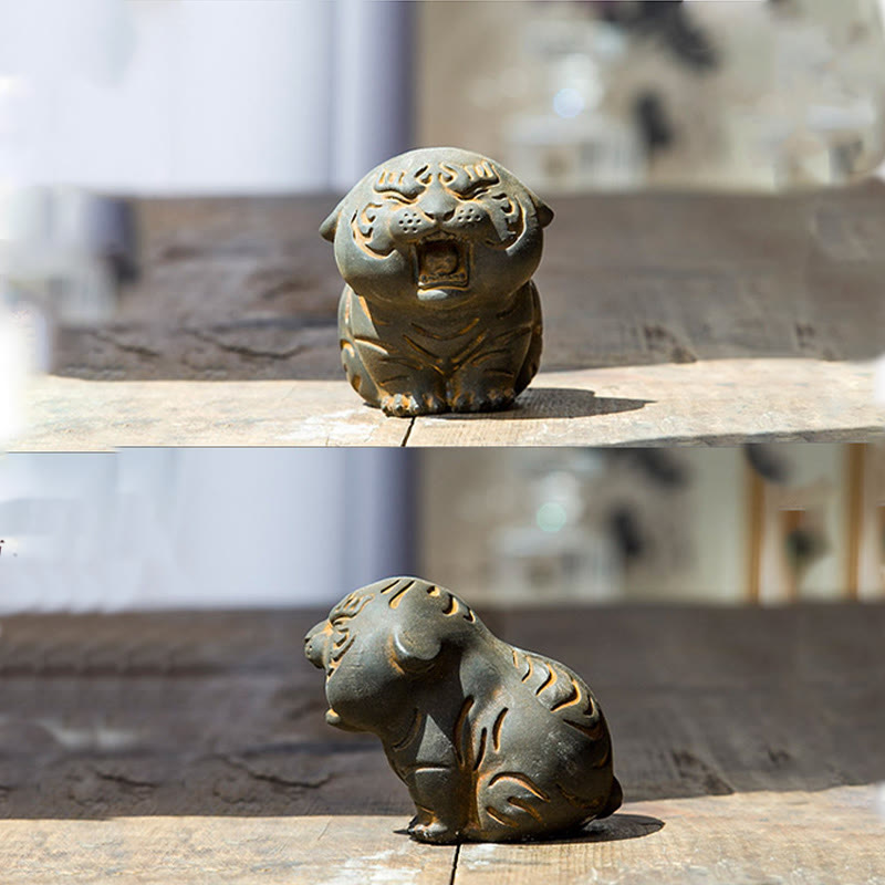 Statue de Buddha Stones en résine moulée en poudre de fer et rouille en forme de tigre mignon, décoration de la maison