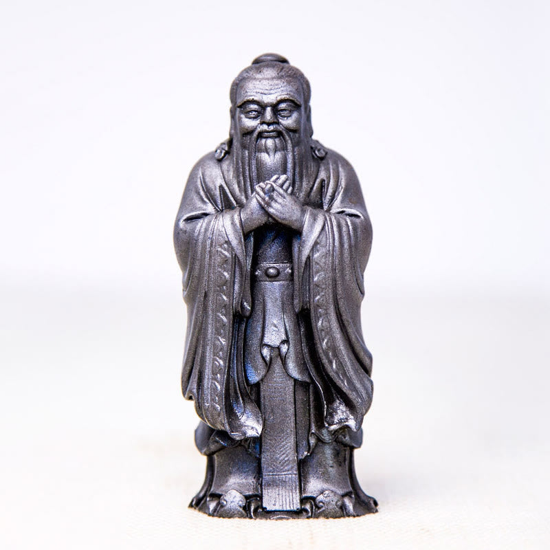 Statue de Buddha Stones faite à la main en poudre de fer Confucius en résine coulée rouillée Décoration de la maison