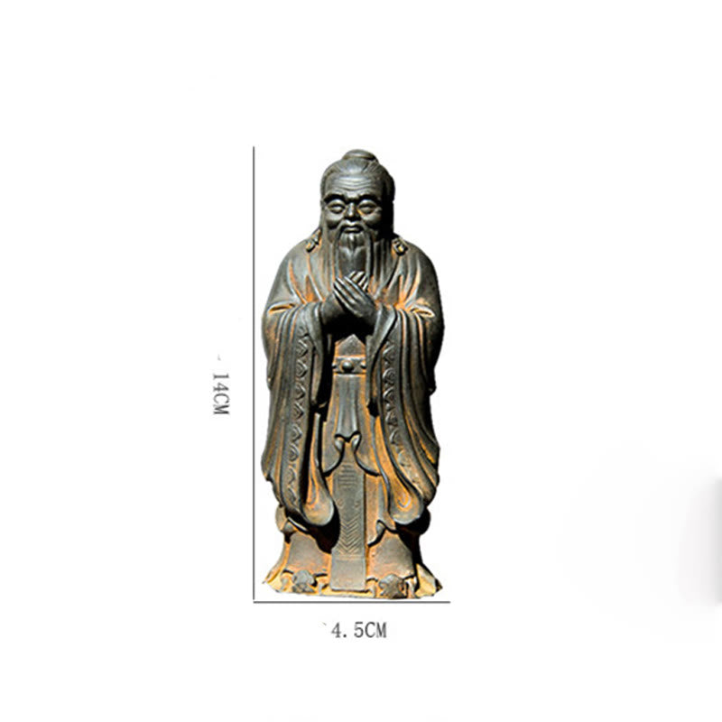 Statue de Buddha Stones faite à la main en poudre de fer Confucius en résine coulée rouillée Décoration de la maison