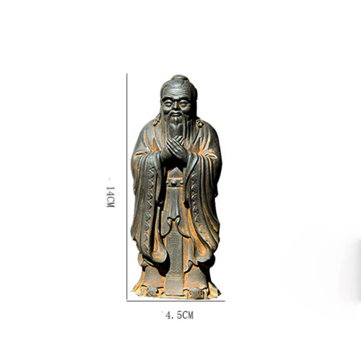 Statue de Buddha Stones faite à la main en poudre de fer Confucius en résine coulée rouillée Décoration de la maison