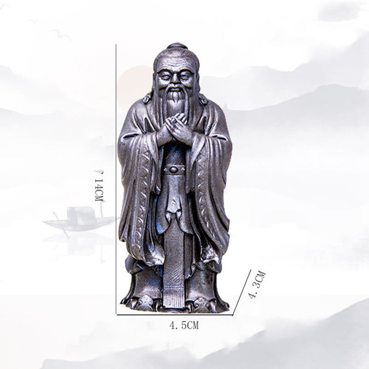 Statue de Buddha Stones faite à la main en poudre de fer Confucius en résine coulée rouillée Décoration de la maison