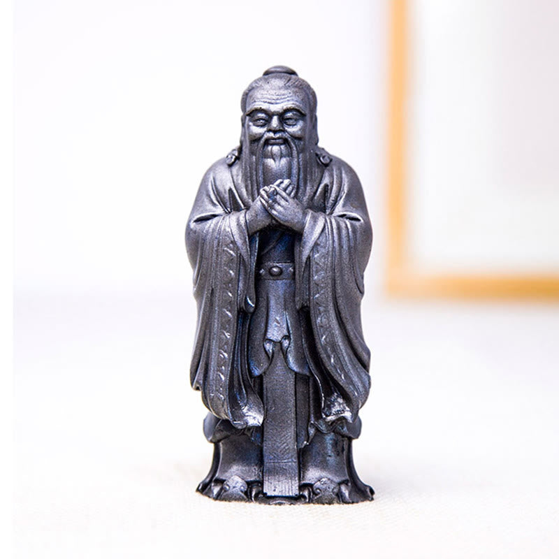 Statue de Buddha Stones faite à la main en poudre de fer Confucius en résine coulée rouillée Décoration de la maison