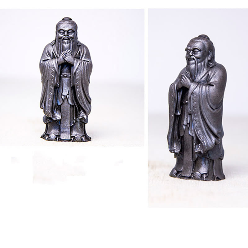 Statue de Buddha Stones faite à la main en poudre de fer Confucius en résine coulée rouillée Décoration de la maison
