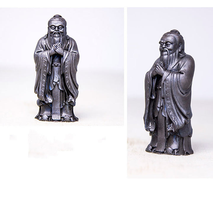 Statue de Buddha Stones faite à la main en poudre de fer Confucius en résine coulée rouillée Décoration de la maison