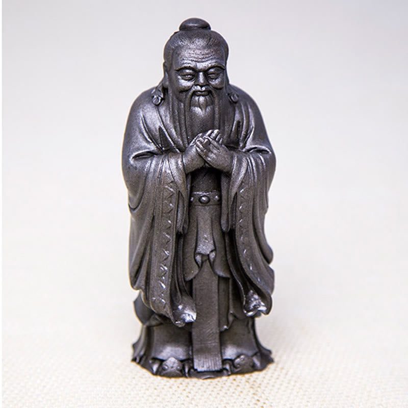 Statue de Buddha Stones faite à la main en poudre de fer Confucius en résine coulée rouillée Décoration de la maison