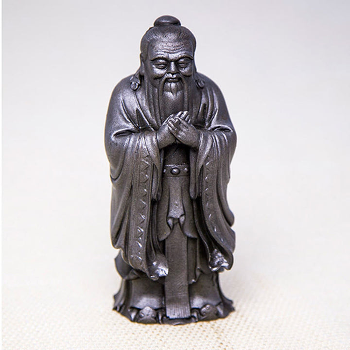 Statue de Buddha Stones faite à la main en poudre de fer Confucius en résine coulée rouillée Décoration de la maison