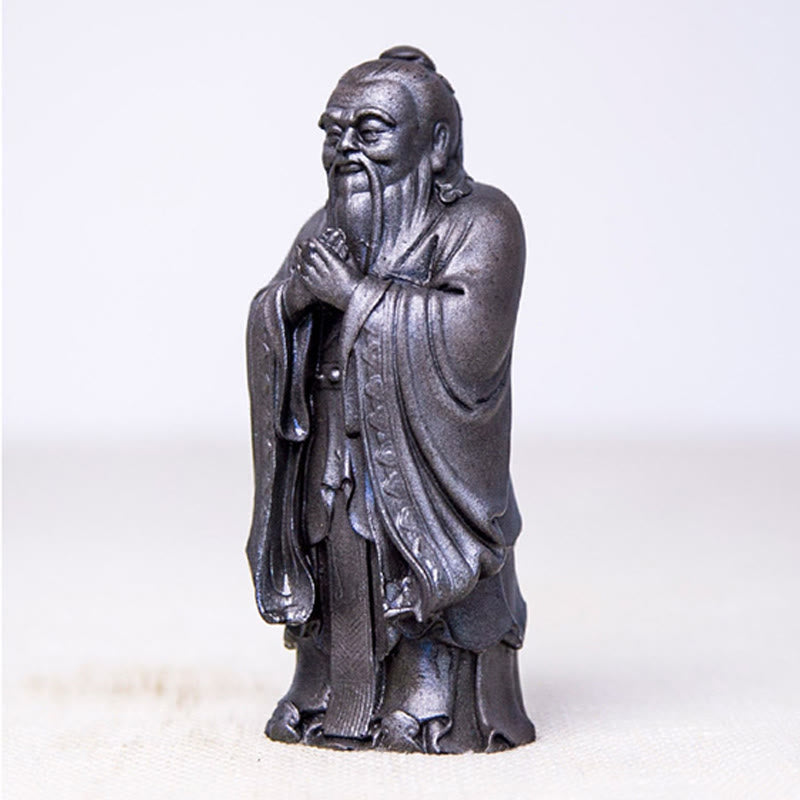 Statue de Buddha Stones faite à la main en poudre de fer Confucius en résine coulée rouillée Décoration de la maison