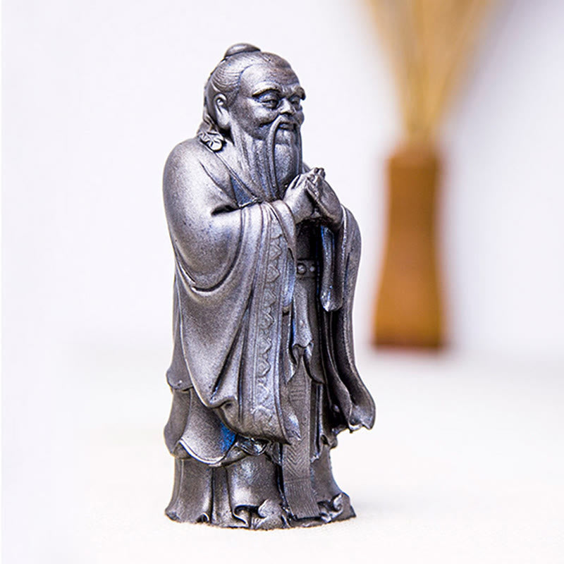 Statue de Buddha Stones faite à la main en poudre de fer Confucius en résine coulée rouillée Décoration de la maison
