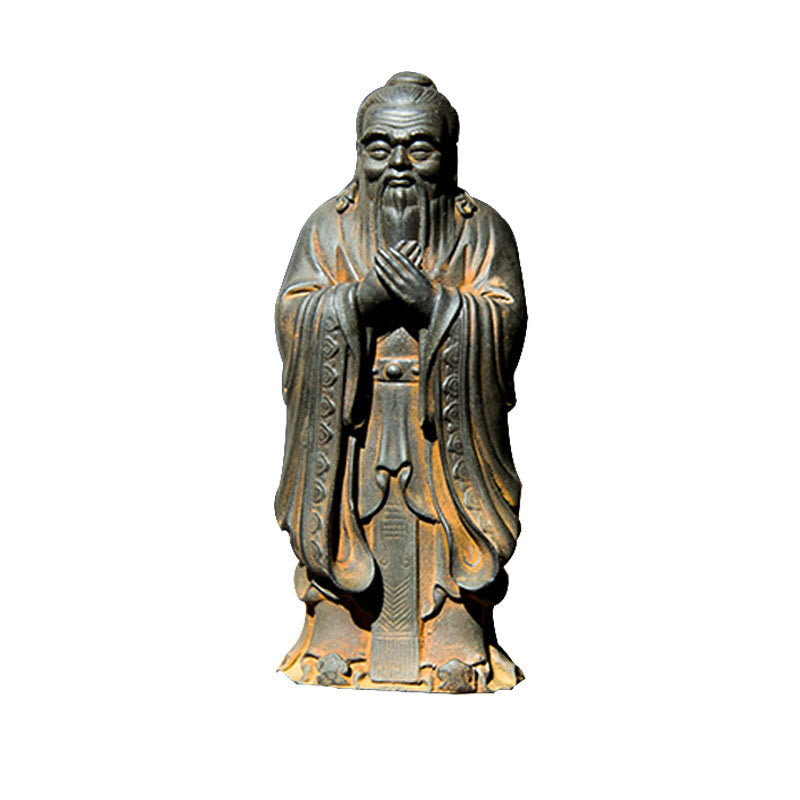 Statue de Buddha Stones faite à la main en poudre de fer Confucius en résine coulée rouillée Décoration de la maison