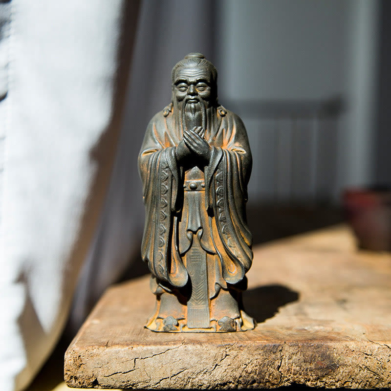 Statue de Buddha Stones faite à la main en poudre de fer Confucius en résine coulée rouillée Décoration de la maison - Version rouille 14*4,5 cm - image 0