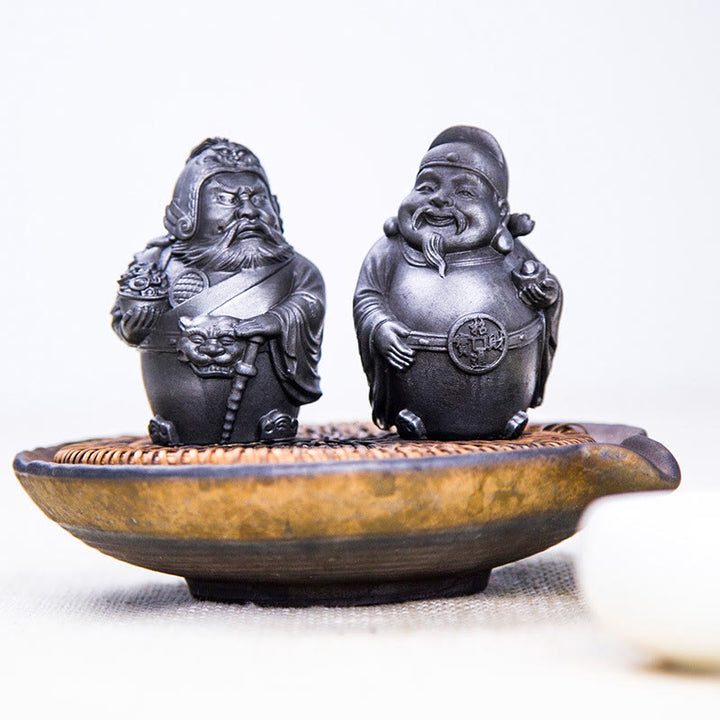 Statue de Buddha Stones faite à la main, dieu militaire littéraire de la richesse, poudre de fer, rouille, résine coulée, décoration de la maison