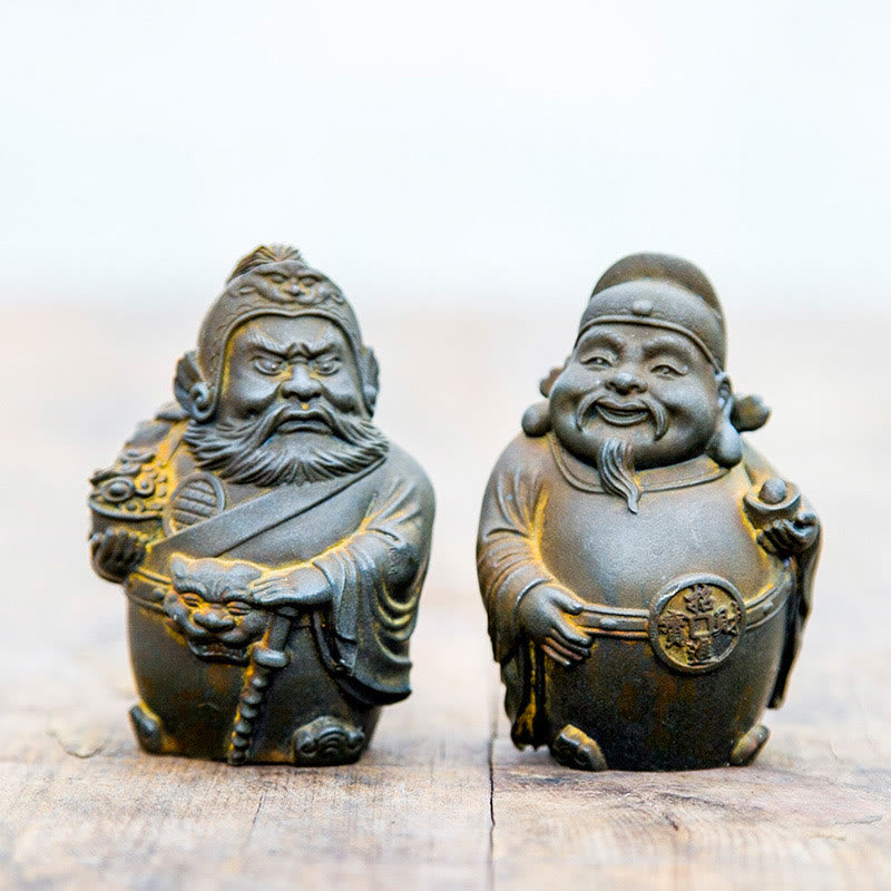 Statue de Buddha Stones faite à la main, dieu militaire littéraire de la richesse, poudre de fer, rouille, résine coulée, décoration de la maison - Version Rust - Ensemble de 2 pièces - image 0