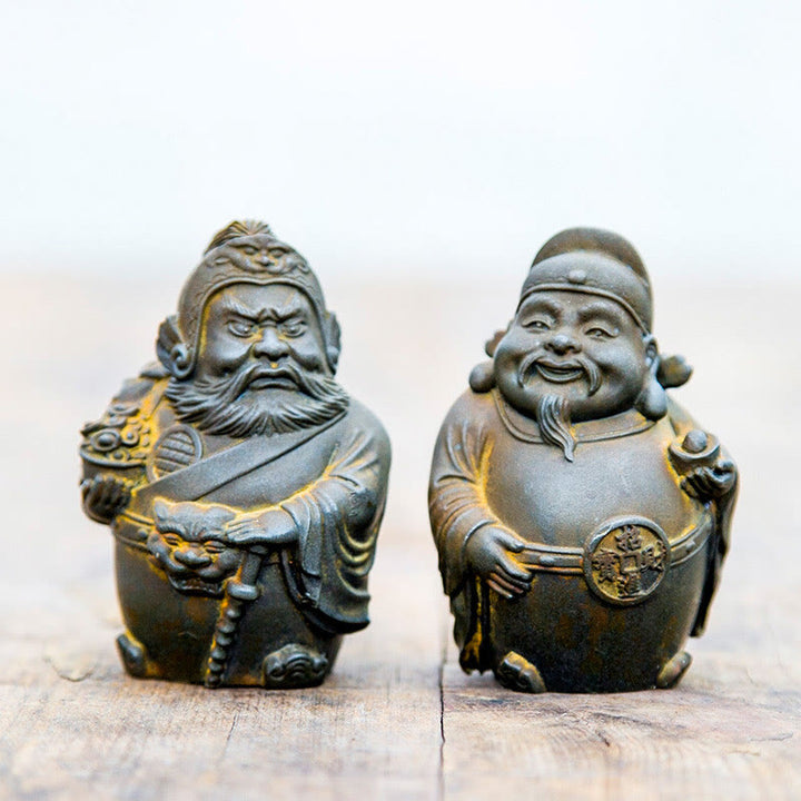 Statue de Buddha Stones faite à la main, dieu militaire littéraire de la richesse, poudre de fer, rouille, résine coulée, décoration de la maison - Version Rust - Ensemble de 2 pièces - image 0