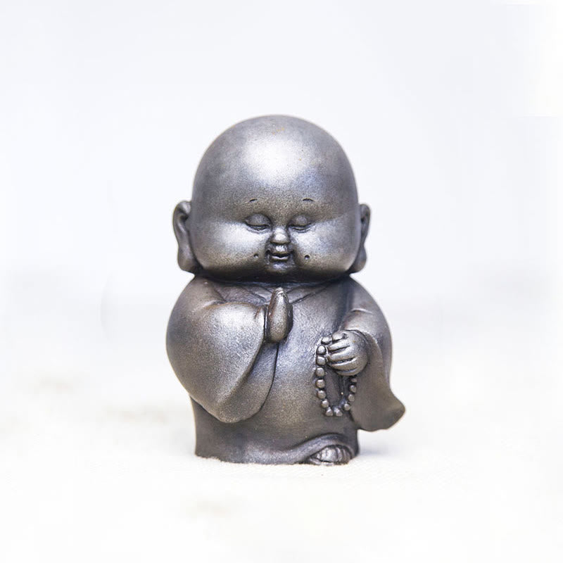 Statue de Buddha Stones en pierre faite à la main en résine moulée en poudre de fer et rouille, petit moine, décoration de la maison