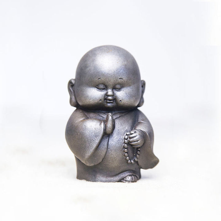 Statue de Buddha Stones en pierre faite à la main en résine moulée en poudre de fer et rouille, petit moine, décoration de la maison
