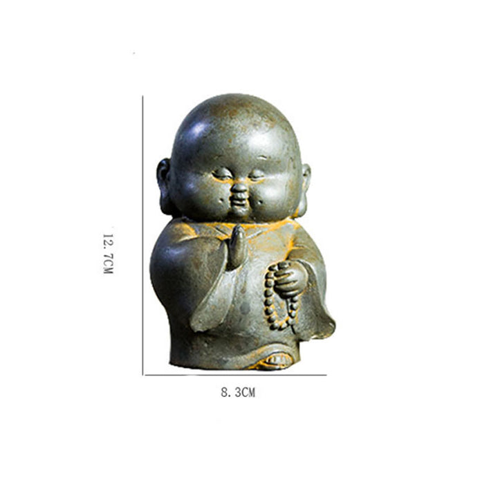 Statue de Buddha Stones en pierre faite à la main en résine moulée en poudre de fer et rouille, petit moine, décoration de la maison