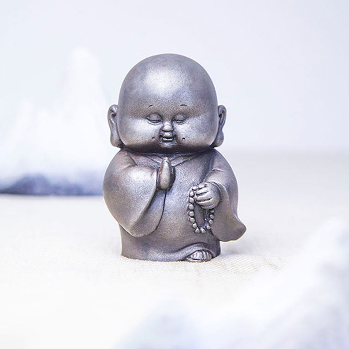 Statue de Buddha Stones en pierre faite à la main en résine moulée en poudre de fer et rouille, petit moine, décoration de la maison