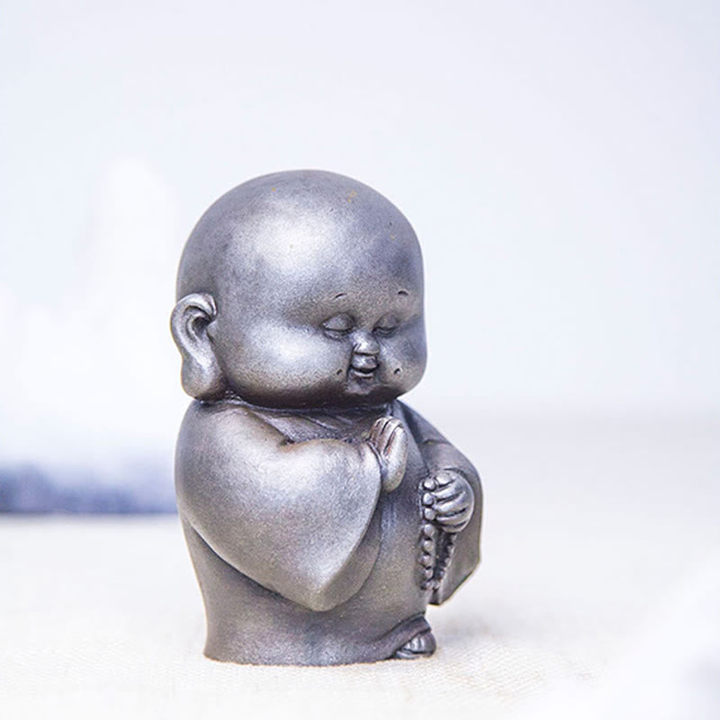 Statue de Buddha Stones en pierre faite à la main en résine moulée en poudre de fer et rouille, petit moine, décoration de la maison