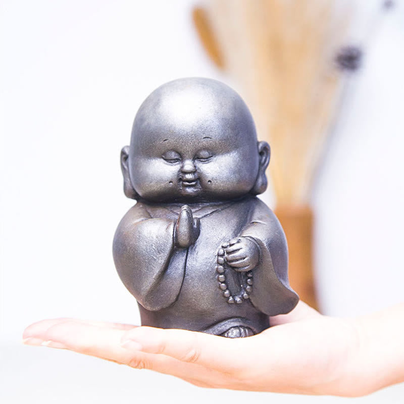 Statue de Buddha Stones en pierre faite à la main en résine moulée en poudre de fer et rouille, petit moine, décoration de la maison