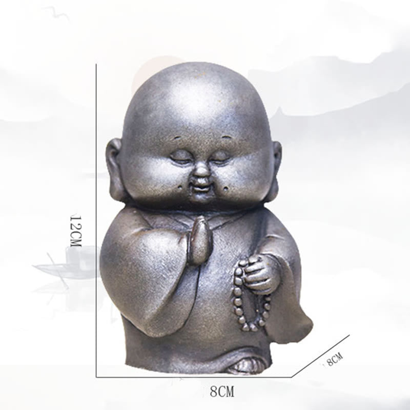 Statue de Buddha Stones en pierre faite à la main en résine moulée en poudre de fer et rouille, petit moine, décoration de la maison