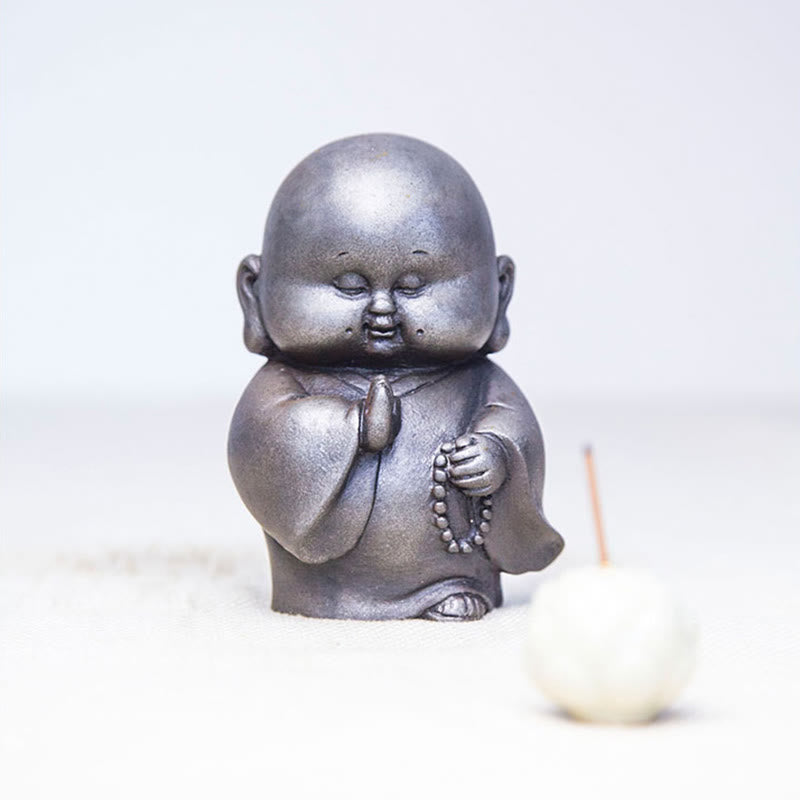 Statue de Buddha Stones en pierre faite à la main en résine moulée en poudre de fer et rouille, petit moine, décoration de la maison