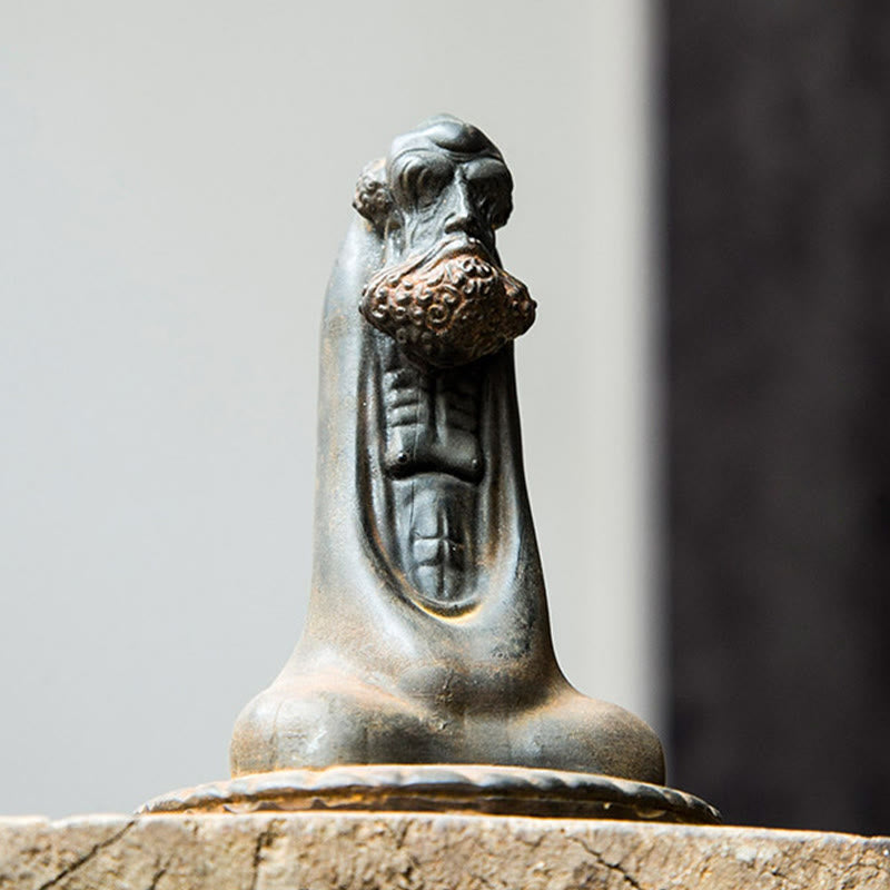 Statue de Buddha Stones faite à la main en poudre de fer Bodhidharma en résine coulée rouillée, décoration de la maison