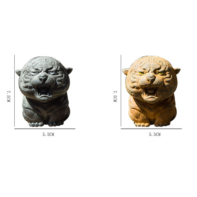Statue de Buddha Stones en résine moulée à la main en forme de mini tigre rugissant en poudre de fer et rouille, décoration de la maison