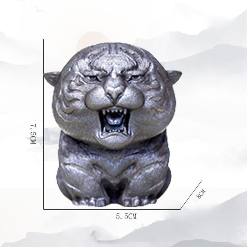Statue de Buddha Stones en résine moulée à la main en forme de mini tigre rugissant en poudre de fer et rouille, décoration de la maison