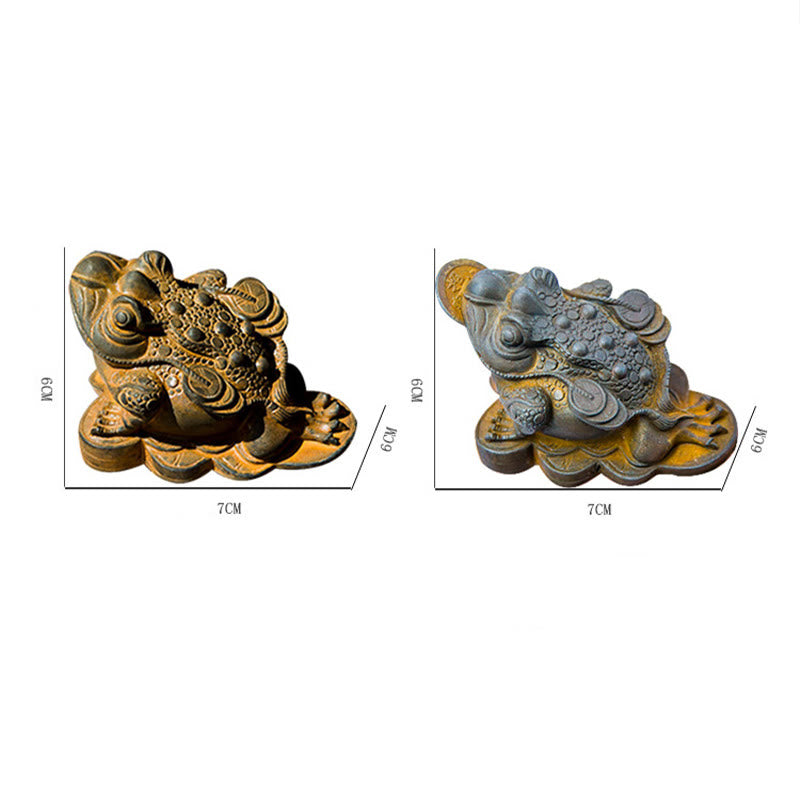 Buddha Stones faites à la main Feng Shui Grenouille Crapaud Pièces de cuivre Poudre de fer Rouille Statue en résine coulée Décoration de la maison